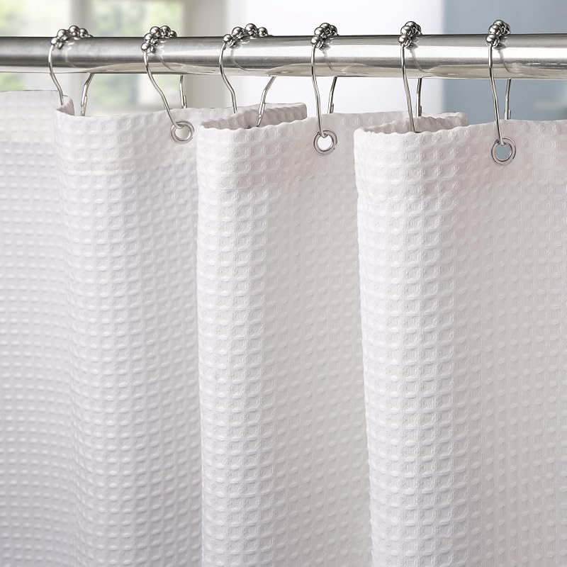 Shower Curtain 275 x 182cm White with Metal Hooks Heavy Duty