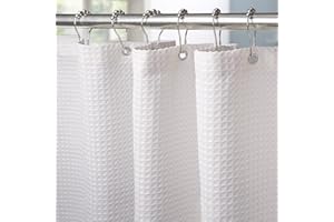 Waffle Weave Shower Curtain with Stainless Steel Hooks - 256 GSM Heavy Duty Fabric Bath Curtains, Hotel Luxury Quality, Water