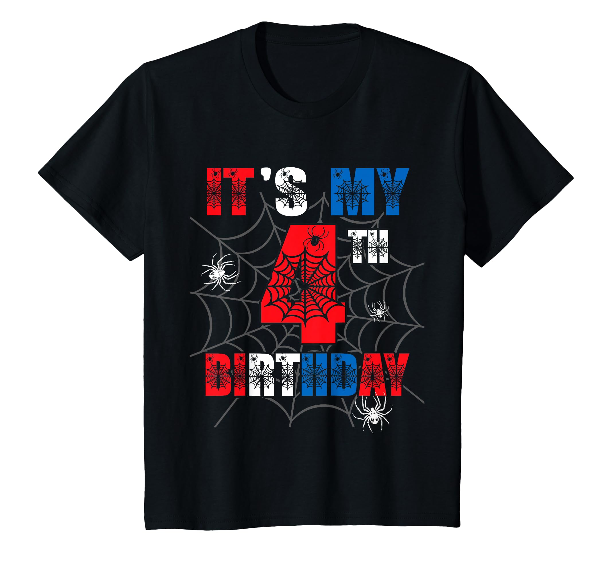 Photo 1 of Kids It's My 4th Birthday Spider Theme Party 4 Year Old Boys Kids T-Shirt