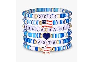 BSJELL Kamala Harris 2024 Bracelet Vote USA Flag Stars Blue Beaded Stretch Bracelet Election Day Kamala Voting Bracelet 2024 Presidential Election Jewelry for Political Gifts