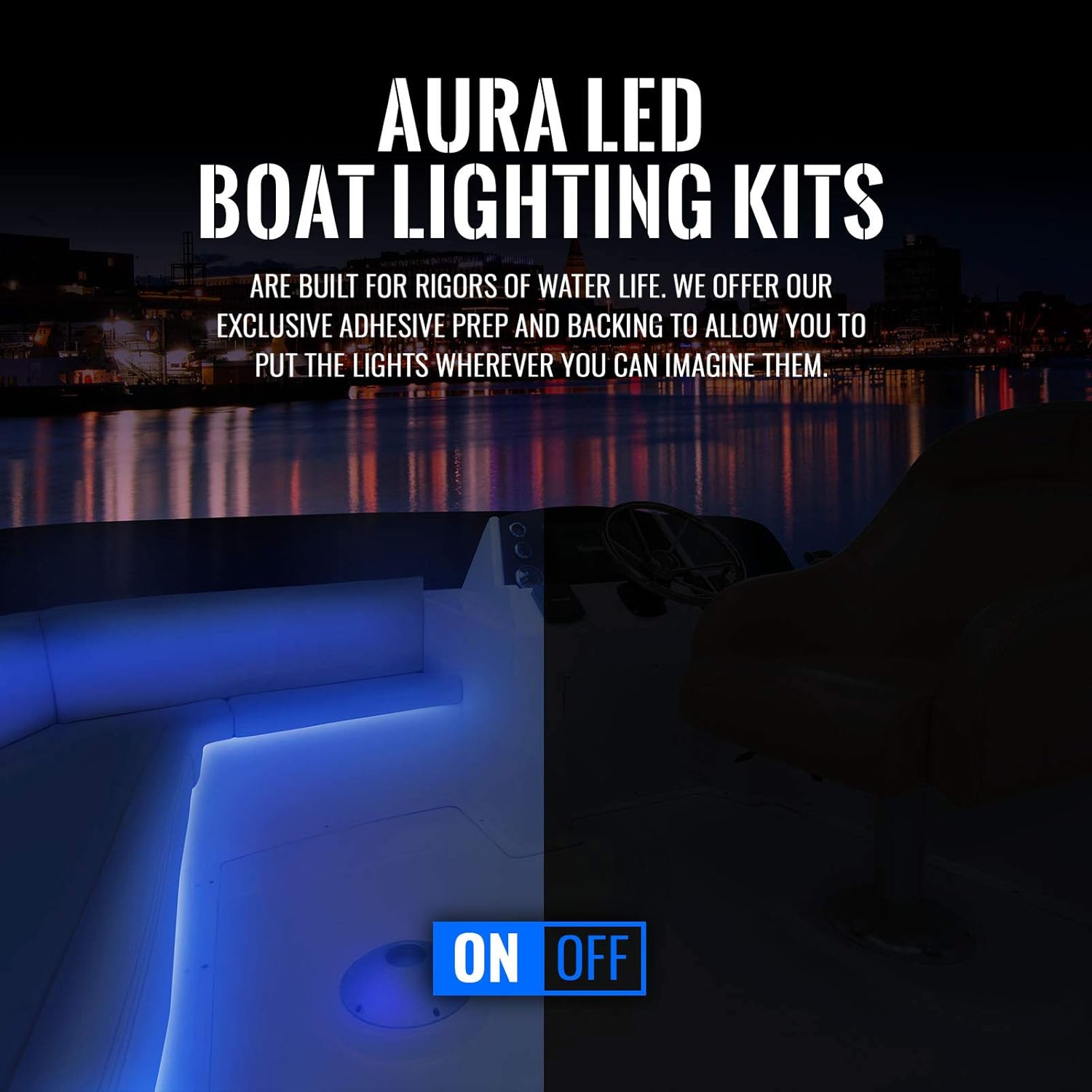 OPT7 Aura LED Boat Light, 24 inches RGB Soundsync Interior Lighting Strip , 16+ Colors Flexible Waterproof 12v with Wireless Remote Control for Pontoon Sailboat, 4pc: Automotive