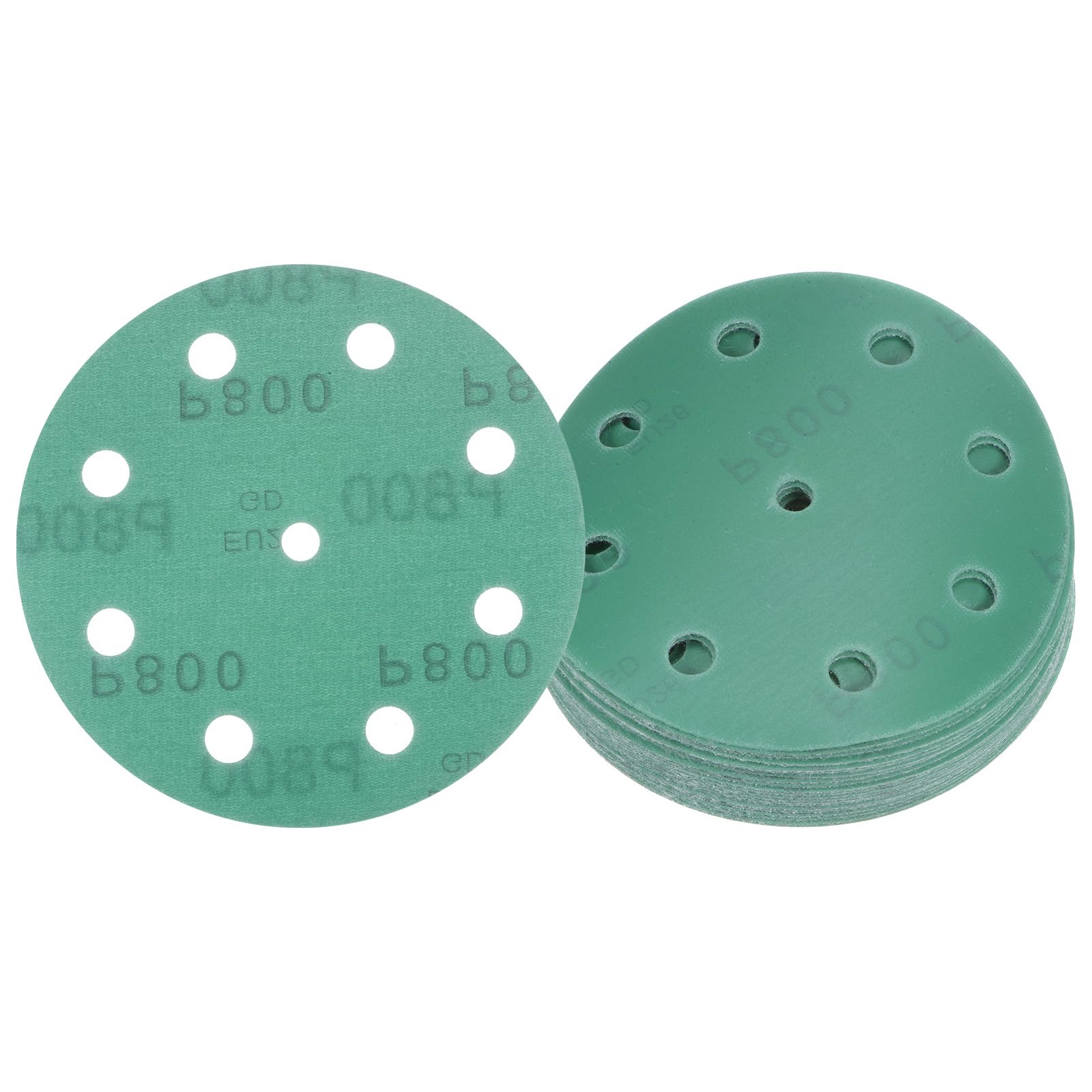 Kozelo 25pcs Green Film Sanding Discs - [5 Inch 800 Grits 9 Hole ] Round Aluminum Oxide Hook & Loop Wet Dry Sander Pads for Wood Metal Polishing Use| Zirconium Corundum Sandpaper