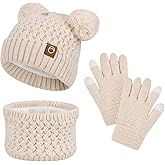 Kids Winter Hat Gloves Scarf Set,Toddler Girls Winter Hat Kids Beanie with Pom Neck Warmer Gaiter Mittens Fleece Lined Set