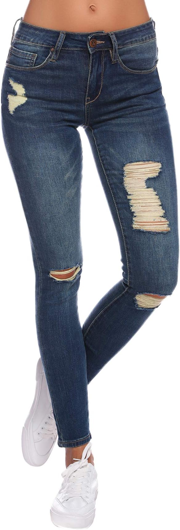 Resfeber Women's Ripped Skinny Jeans Stretch Distressed Jeans Comfy Destroyed Jeans with Holes