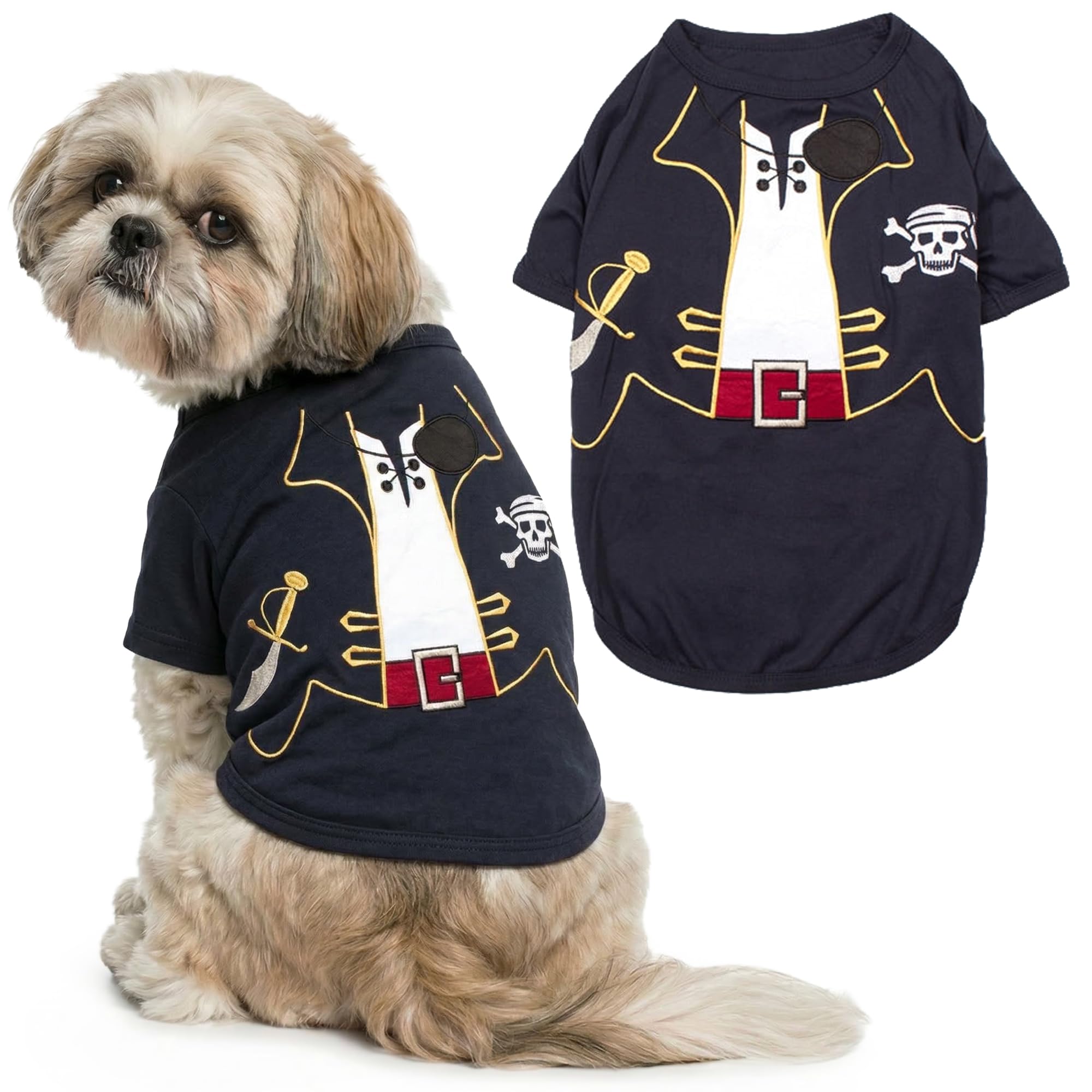 Parisian Pet - Funny Dog Cat Pet Costumes, Shirt Outfits for Halloween - Police, Prisoner, Ketchup, Mustard, Doctor, Firefighter, Sailor, Pirate (Captain Spawrrow - Pirate, M)