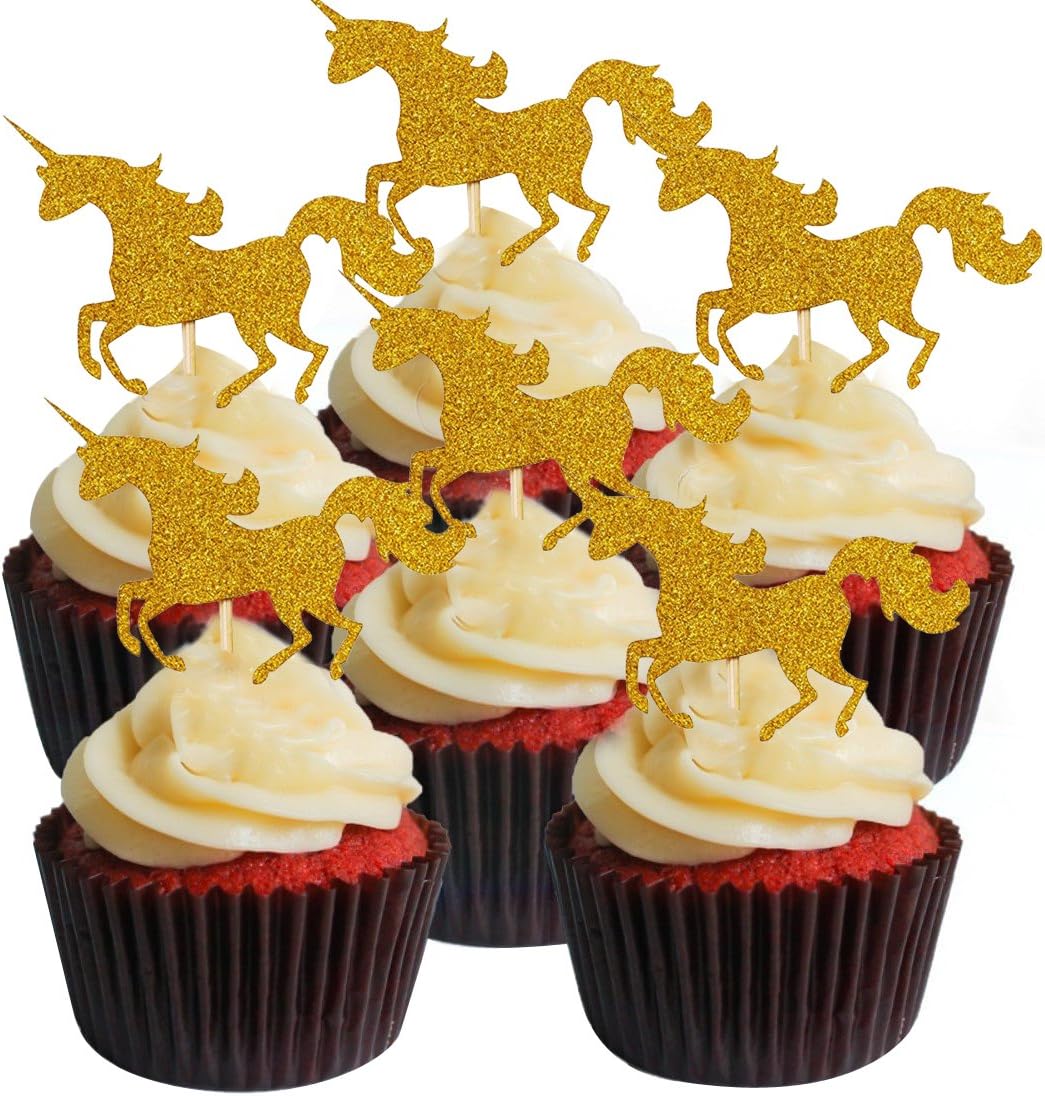 Fournitures De Loisirs Creatifs Decorations De Gateau Napravi Rs Snack En Forme De Licorne En Paillettes Dorees Mini Decoration De Gateau Accessoire De Decoration Pour Fete Avec Batonnet Pour Cupcake Lot De 30