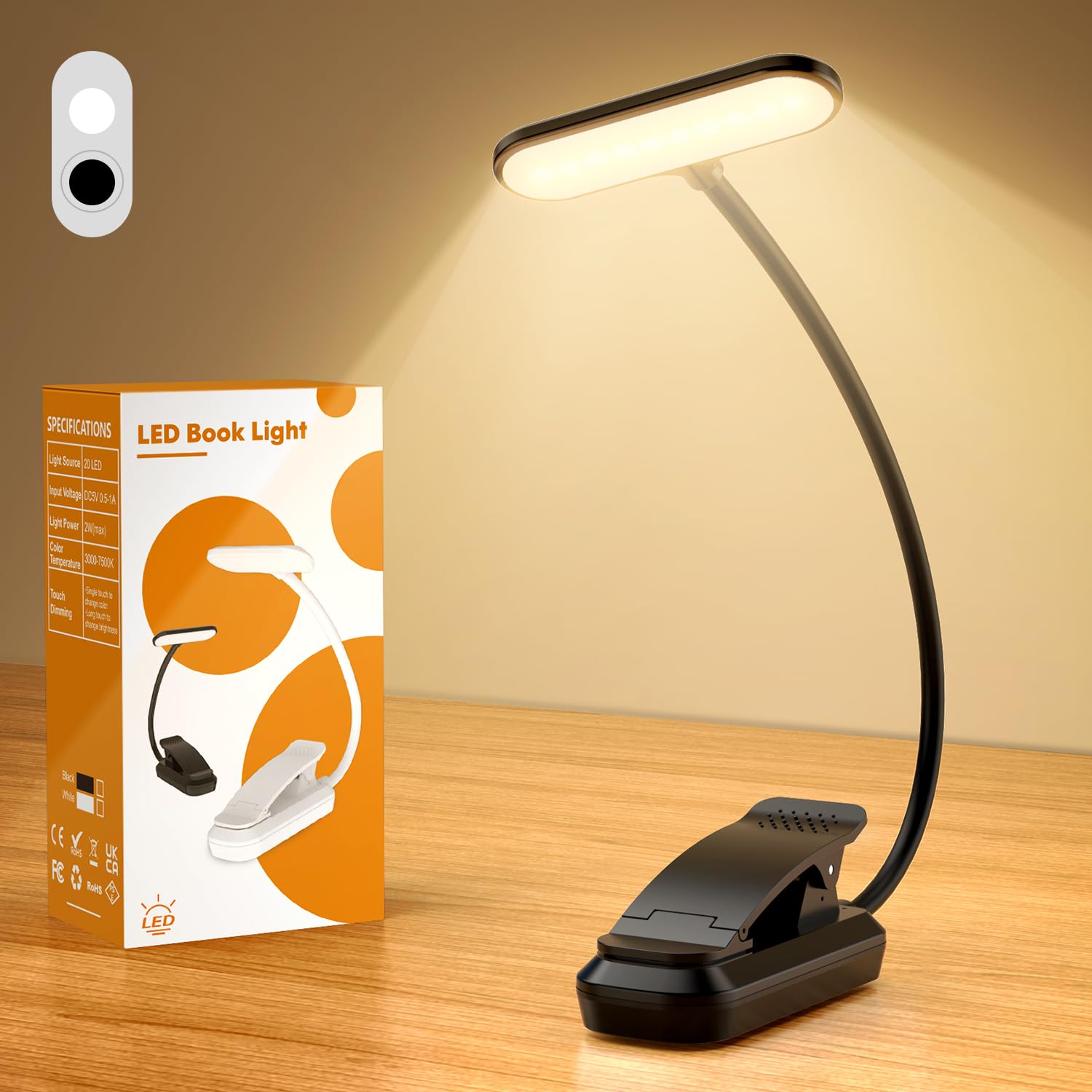 Photo 1 of IOHFOI 20 Led Book Light Clip On, USB Rechargeable Reading Light, Eye Caring 3 Color Temperatures, Adjustable Brightness, Portable, Sturdy Clamp Light Suitable for Traveling and People Studying Etc.