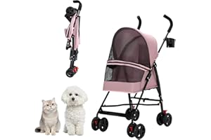 Pet Stroller for Small Dogs and Cats,CYUmail 4 Wheels Foldable Dog Stroller,Puppy Carrier for Small Dogs 0-15 lbs w/Cup Holde