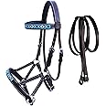 CHALLENGER Horse Western English Leather Bitless Sidepull Bridle w/Split Reins 77RS11
