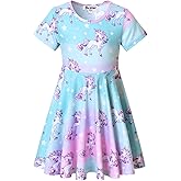 Unicorn Dresses for Girls Summer Swing Short Sleeve Casual Clothes for Kids