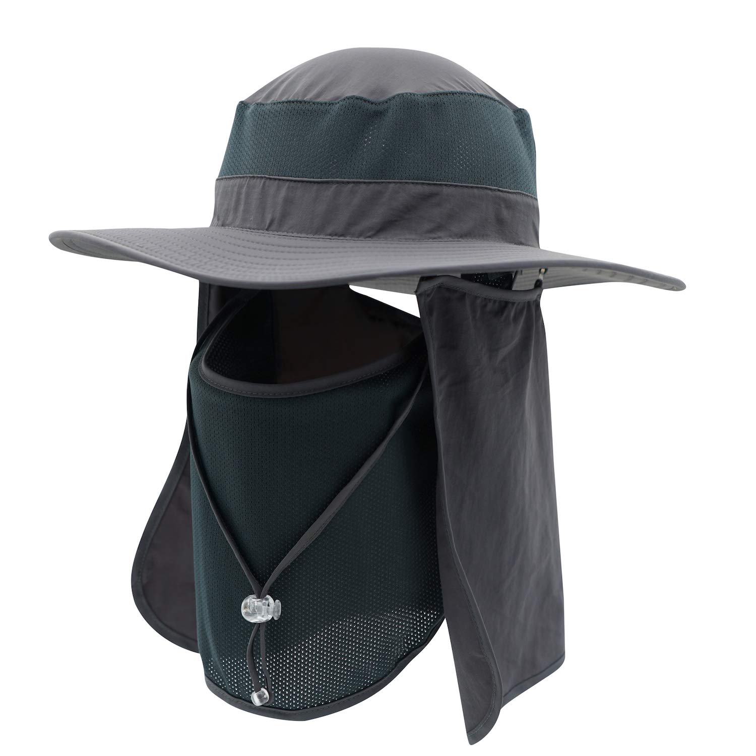 Decentron Men's Sun Hat Mesh Bucket Hat Detachable Neck Face Flap Hat Boonie Hat (Dark Grey)