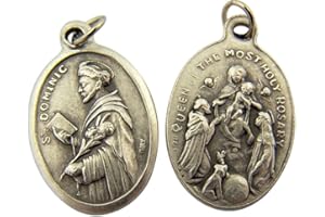 WJH Silver Toned Base Saint Dominic with Our Lady of The Rosary Medal, 1 Inch