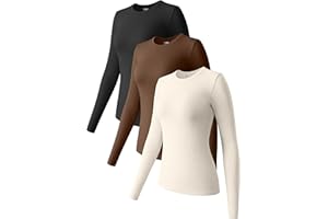 OQQ Womens 3 Piece Long Sleeve Tops Crew Neck Stretch Fitted Underscrubs Layer Tee Shirts Tops