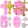 Mujiang Baptism Cake Decorations Cross Cake Mold Cross Silicone Mold Communion Dove Fondant Molds Praying Hand Mold For Baptism Party Cake Decorating Cupcake Topper Candy Chocolate Gum Paste Set Of 4