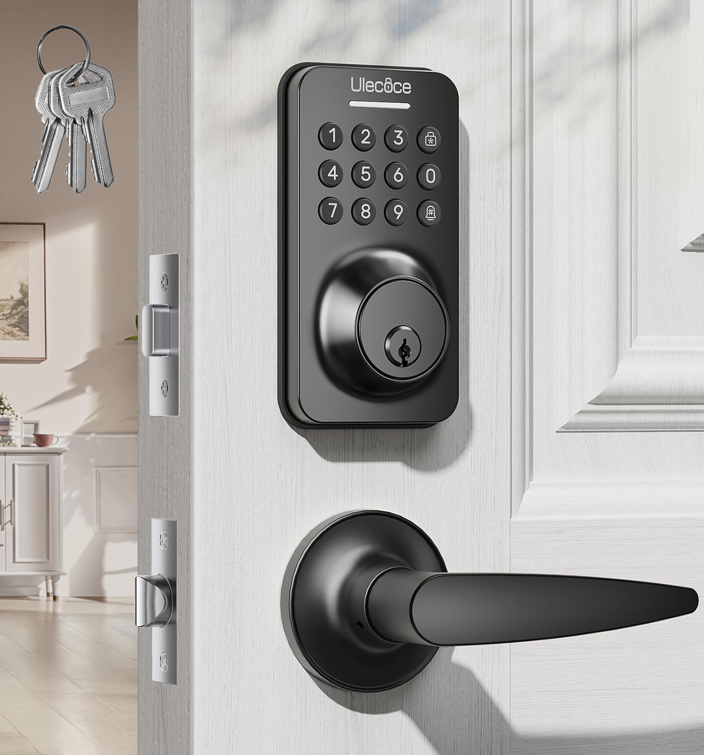 Photo 1 of Keyless Entry Door Lock Deadblot with Handle Set, Keypad Door Lock with Handle Smart Door Locks for Front Door with Set, Easy Installation, Auto Locking, Matte Black