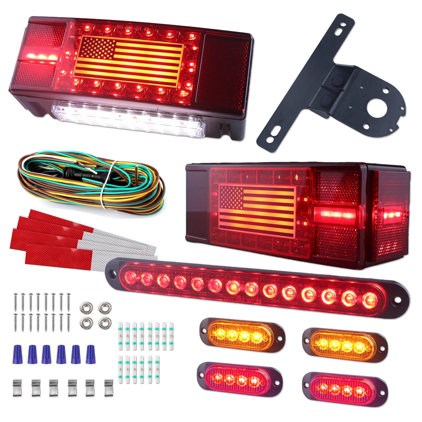 Photo 1 of XtraGlow Submersible LED Trailer Light Kit Rectangle American Flag Designed 3rd Brake Lights Aluminum Alloy Base Stop Turn Tail Lights for 12V Trailer Boat Trucks Snowmobile