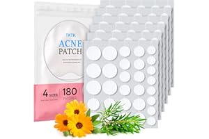 TKTK Hydrocolloid Acne Patches, Pimple Patches for Face with Tea Tree & Calendula Oil - 4 Sizes Clear Cover Stickers, Invisible for Day & Night Use (180 Count)