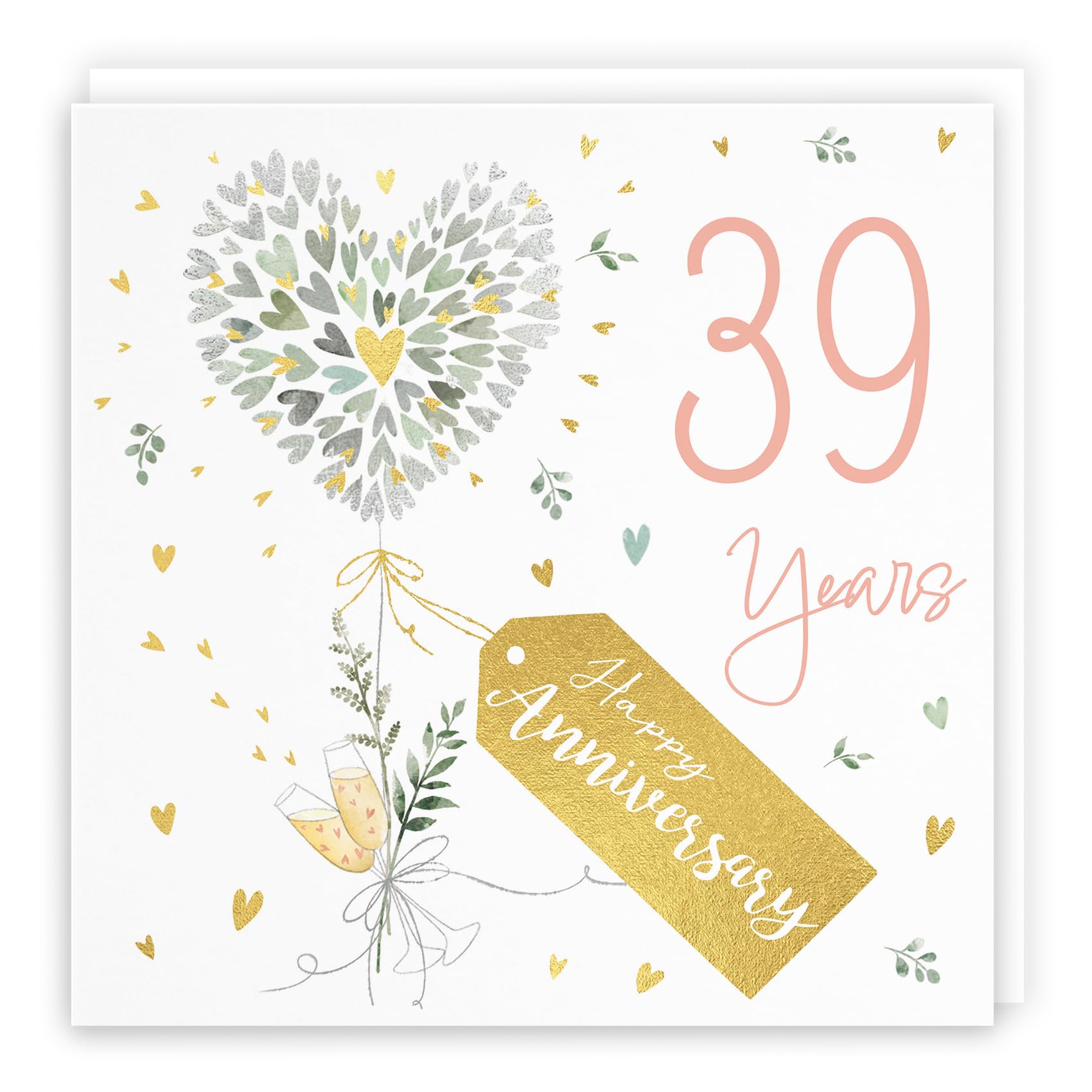 Hunts England - 39th Anniversary Card - 39 Years - Contemporary Hearts - Gold Foil - 39th Wedding Anniversary Card For Couples, Partner, Husband, Wife, etc. - Milo's Gallery