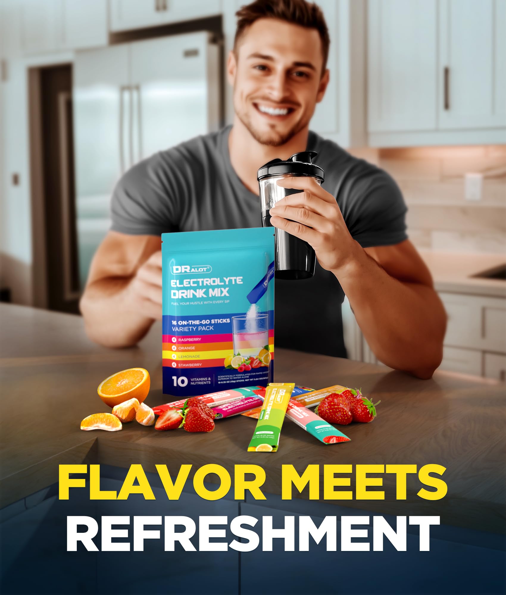 Sugar Free Electrolytes Powder with Natural Flavors, 3X Rapid Hydration Packets with 10 Electrolyte & Vitamins, Liquid Daily IV, Non-GMO, Gluten-Free, Keto, Vegan, 16 Sticks