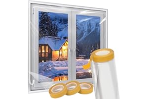 Augblinds Window Insulation Kit, Plastic Window Covering 62 Inch Wide × 393 Inch Length with Double-Sided Tape, Insulator Seal Kit for 10 - 3'x5' Windows Winterizing for Winter, 1 Roll Clear