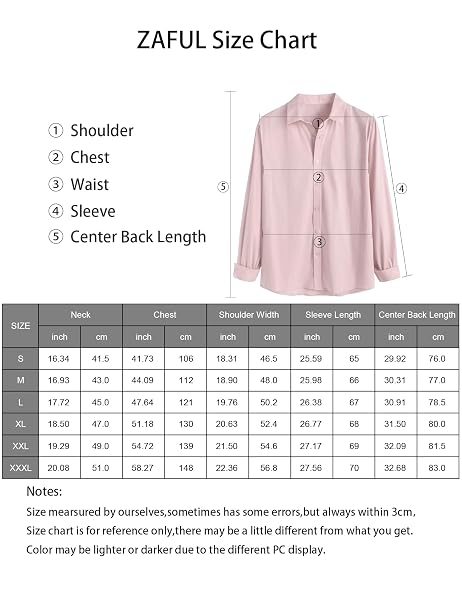 ZAFUL MENS DRESS SHIRTS SLIM FIT BUTTON DOWN LONG SLEEVE STRETCH COLLARED SHIRT COTTON WRINKLE FREE BUTTON UP MENS TOPS PINK 3X-LARGE