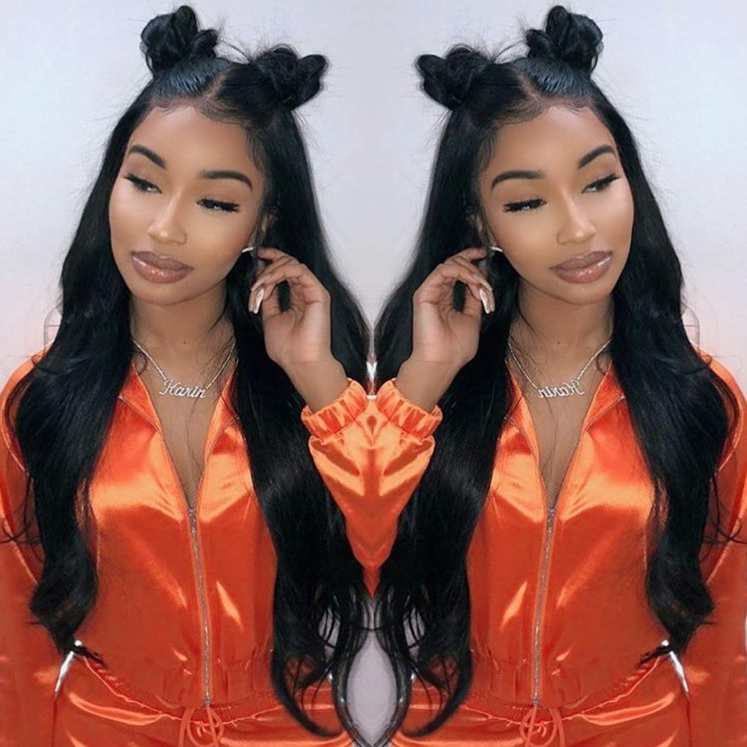 Fyonas Hair Long Wavy Lace Front Wigs for Women Natural Looking Wave Guleless Wig Half Hand Tied Heat Resistant Synthetic Fiber (22 Inch,Black Color)