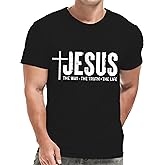 Potia Christian Shirts for Men Jesus Faith Cross T-Shirt Christian Religious The Way Truth Life Print Tee Tops
