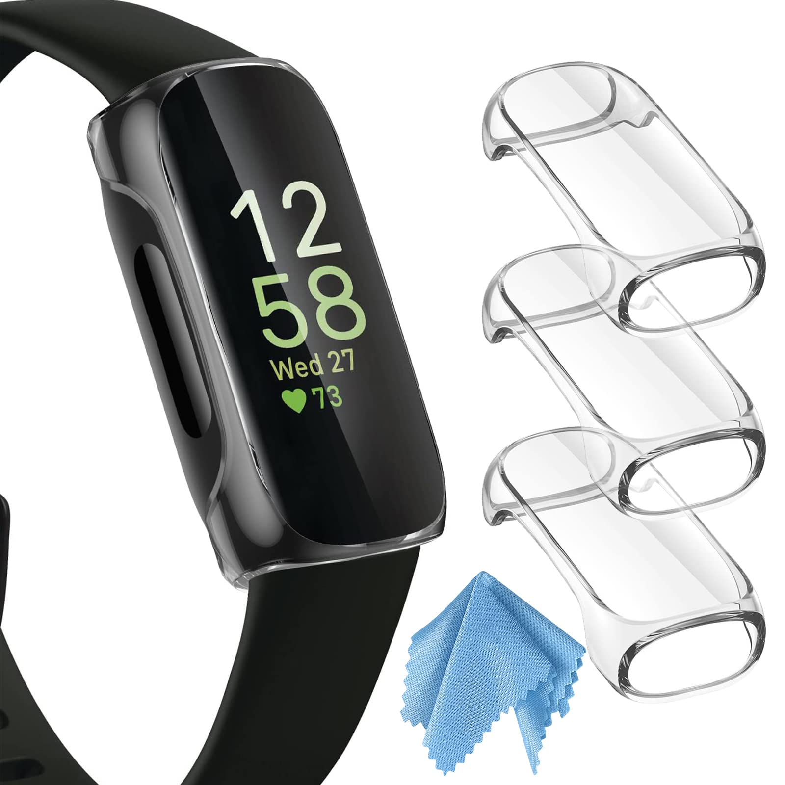 FINTIE 3 Pack Case Compatible with Fitbit Inspire 3 2 HR, Flexible Soft Full-Around watch Screen Protector TPU Case Cover Bumper Shell, Clear