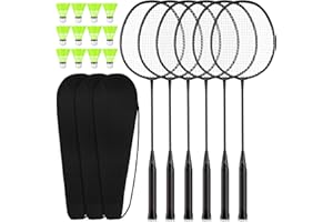Chitidr 6 Packs Badminton Rackets Set Include 6 Lightweight Rackets 12 Nylon Plastic Shuttlecocks 3 Carrying Bags for Summer Outdoor Backyard Games Sports Beginners Adults