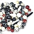 Assorted Bone Beads 130 pcs Hand Carved for Jewelry Making, Crafts, Large Natural African Beads, Native American and Indian Bead Supplies, Buffalo Bone Hairpipe Beads in Bulk (Black-Brown-White)