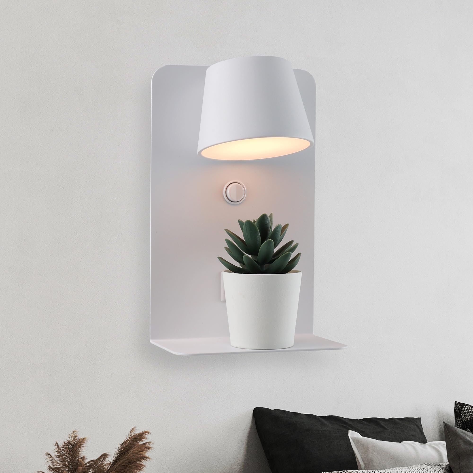 Photo 1 of DEC LUCE DECOLUCE LIGHTING Modern LED Plug in Wall Sconce, Dimmable Wireless Wall Light Fixtures with Shelf and USB Port, 6W,600LM, Rotatable Small Reading Wall Lamp for Bedroom Bedside, White