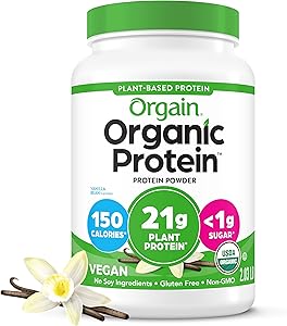 Orgain Organic Vegan Protein Powder, Vanilla Bean - 21g Plant Protein, 6g Prebiotic Fiber, No Lactose Ingredients, No Added S