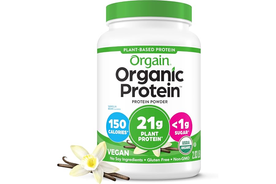 Orgain Organic Vegan Protein Powder, Vanilla Bean - 21g Plant Protein, 6g Prebiotic Fiber, No Lactose Ingredients, No Added S