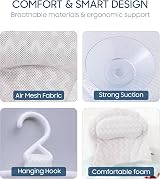 ADOV Luxury Bath Pillow White 6 Suction Cups Ergonomic 4D Air Mesh Headrest view 4
