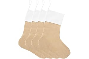 WANZELONYO Sublimation Christmas Stocking Blanks 18 Inch 4 Pack Burlap Xmax Personalized Stockings Bulk
