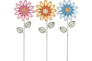 MAGGIFT Garden Decor for Outside, 3 Pack 22'' Flower Garden Stakes for Spring Decor, Metal Flowers with Shaking Head Yard Art for Outdoor Lawn Backyard Patio Decorations