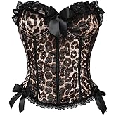 MakeMeChic Women's Leopard Print Corset Top Bow Lace Strapless Tube Crop Tops Y2K Bandeau Top