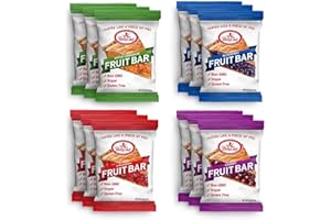 Betty Lou's Fruit Bars Variety Pack, Gluten Free Snacks for Adults and Kids, 4 Flavors of Vegan Breakfast & Cereal Bars, Apple Cinnamon, Blueberry, Strawberry, and Cherry, 12 Pack