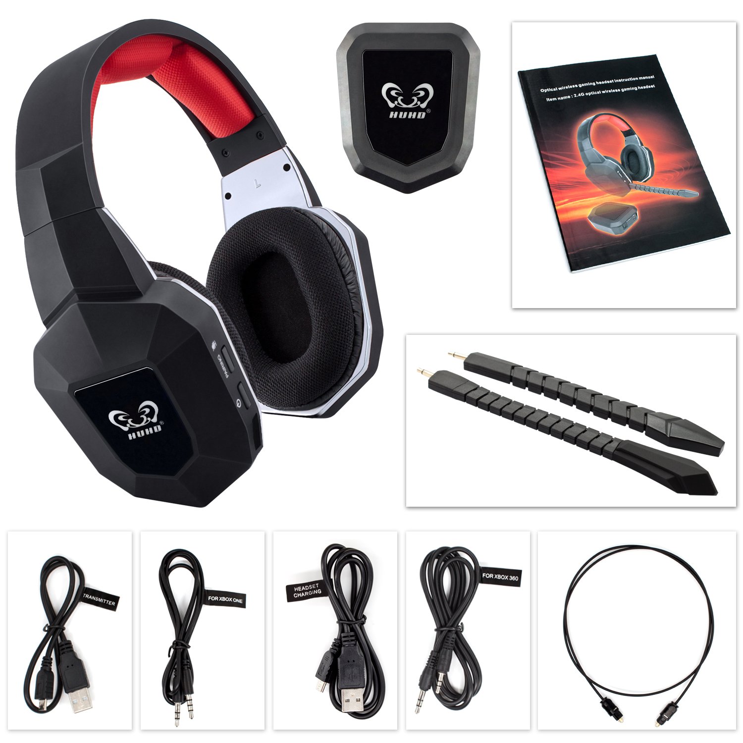 Wireless Headset 2.4Ghz Optical BliGli Noise Canceling Stereo Gaming Game Headphones for TV, PC, PS3, PS4,with 7.1 Surround Sound,Detachable Mic, Rechargeable Battery, and LED Light