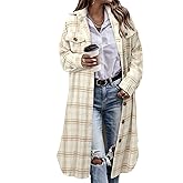 CHICZONE Womens Plaid Shacket Jacket Long Corduroy Shirt Casual Lapel Button Down Flannel Trench Coats