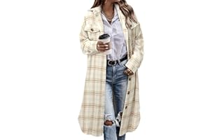 CHICZONE Womens Plaid Shacket Jacket Long Corduroy Shirt Casual Lapel Button Down Flannel Trench Coats