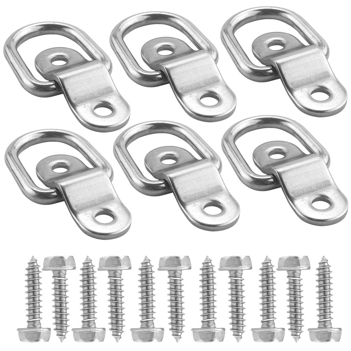 TooTaci 6 Pack DRing Trailer Tie Down Anchor with Screws,1/4" Stainless Steel Heavy Duty Tie
