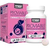 Nutramax Proviable Probiotics for Dogs, Daily Digestive Health Supplement with Multiple Strains of Bacteria, Dog Probiotics Plus Prebiotics, 60 Chewable Tablets