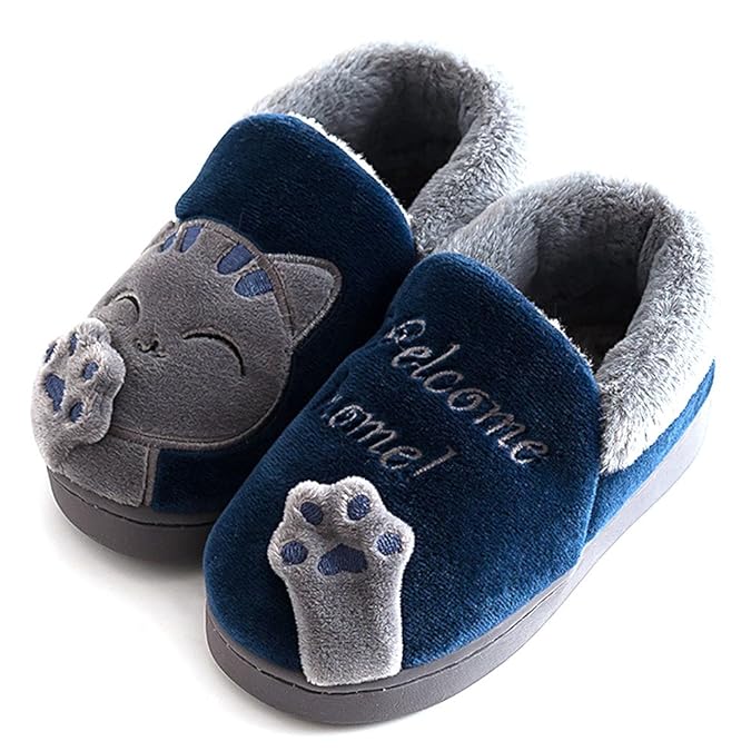 ChicPro Cute Kids Toddler Cat Slippers Winter Warm Fuzzy House Shoes