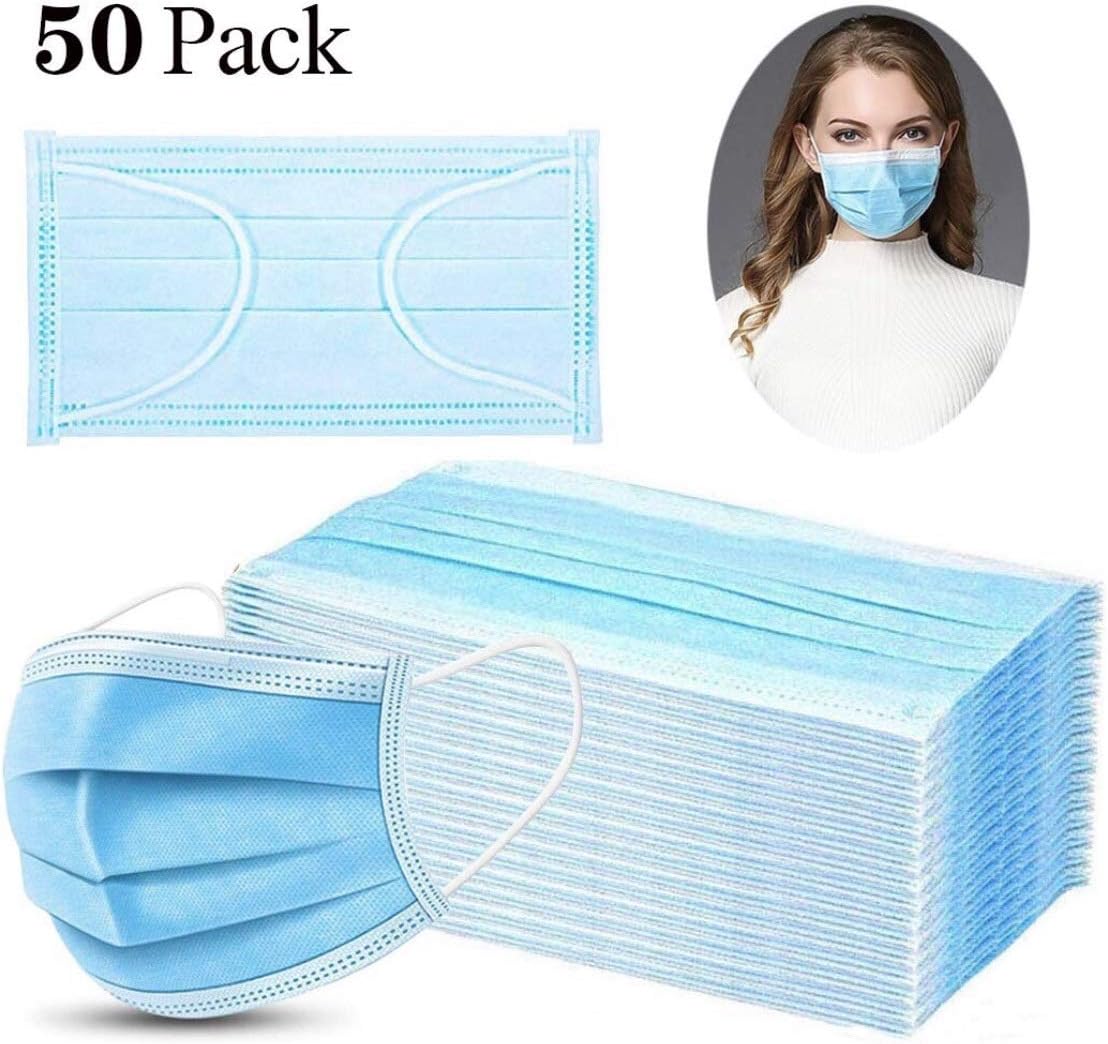 50 pcs Surgical Masks Disposable,Face Masks,3-Ply Face Mask Surgical Dental Earloop Polypropylene Masks for Personal Health Protection