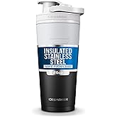 Ice Shaker Stainless Steel Shaker Bottle | 26oz, Black/White | Stays Cold for 30+ Hours | Insulated Cup with Twist-on Agitator | Odor-Free Shaker Cup for Protein Shakes, Water, Smoothies