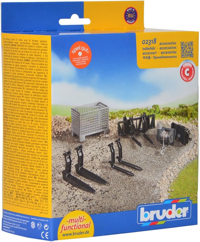 Bruder Pallet, Cable Winch and Forks Accessory Set, Black, 1:16 - Image 3