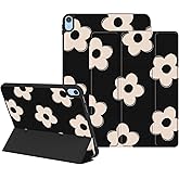 Lornpa Case for iPad (A16) 11th Generation 11 Inch 2025, iPad 10th Generation 10.9 Inch 2022, Protective Case with Pencil Holder, Trifold Smart Stand Cover with Cute Pattern for Girls, Black Flowers