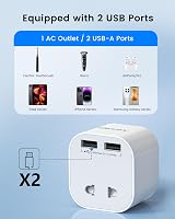 LENCENT Shaver Plug Adaptor UK 2 Pin to 3 Pin 13A Fuse USB Ports view 3