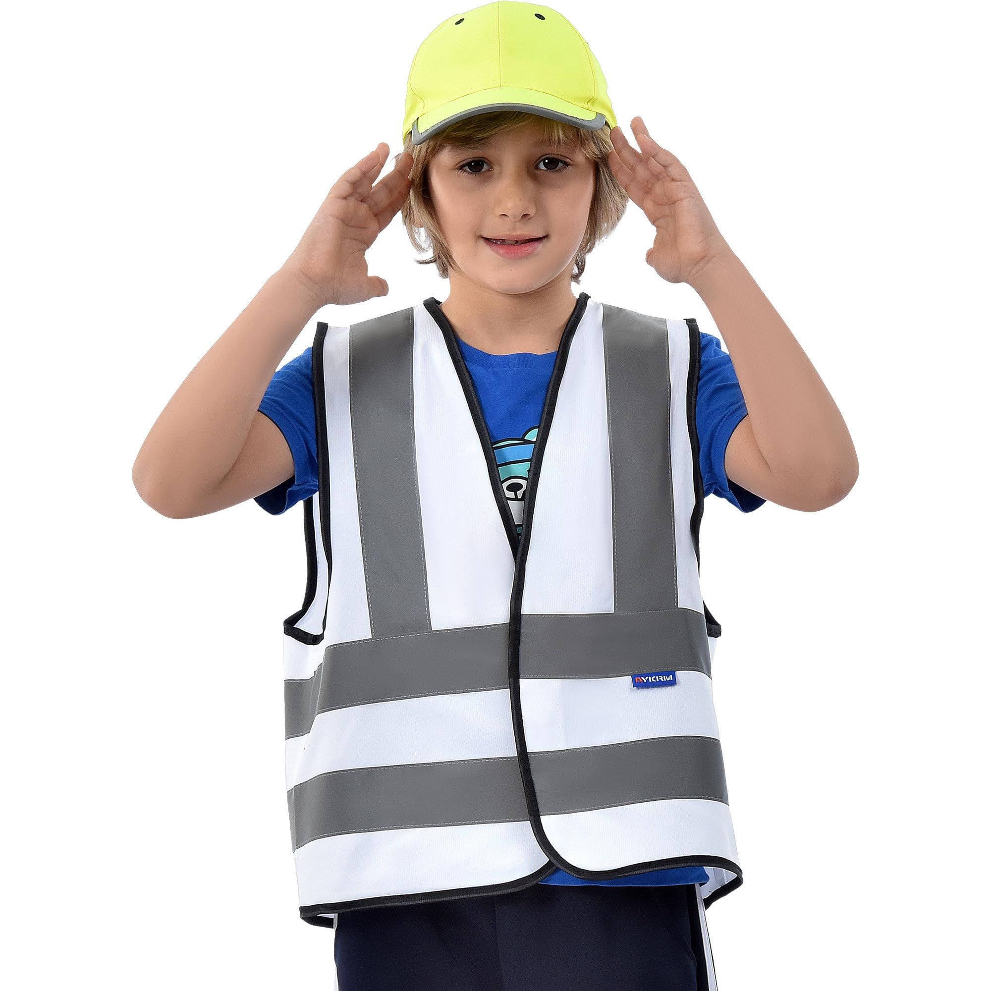AYKRM 10-14Y Childs high vis vest KIDS high vis Reflective Safety Vest white High Visibility child hi vis vest high vis Waistcoat